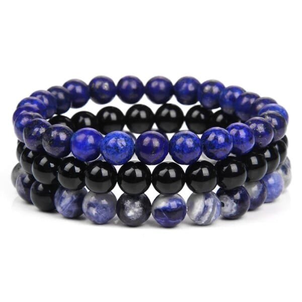 3Pcs Natural Stone Beaded Bracelet Set – Rose Quartz Amethyst Obsidian Tiger Eye for Women & Men - Image 4