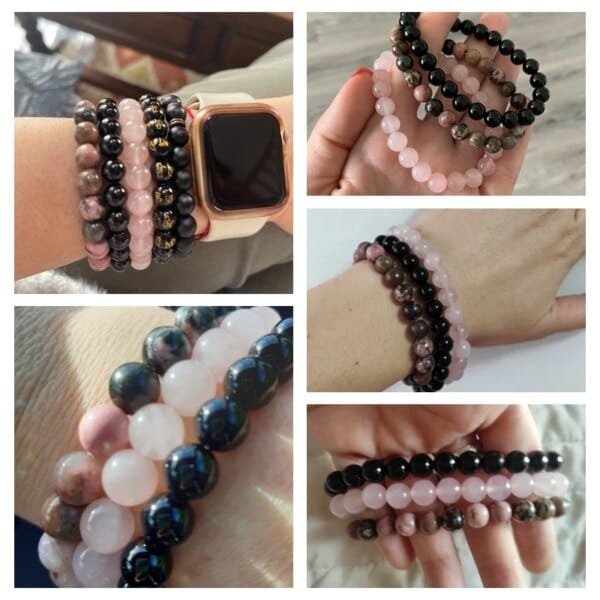 3Pcs Natural Stone Beaded Bracelet Set – Rose Quartz Amethyst Obsidian Tiger Eye for Women & Men - Image 3