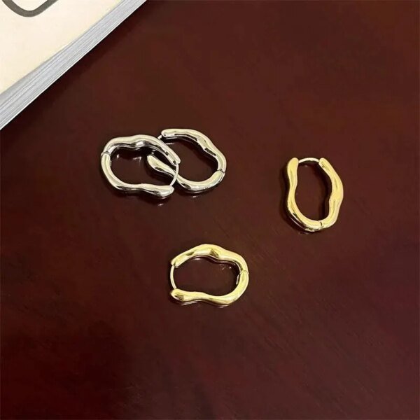 Gold Color Metallic Irregular Geometric Ear Loops – Simple Cool Personalized Hoop Earrings - Image 2