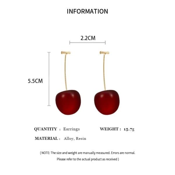 Sweet Red Cherry Drop Earrings – Delicate Fruit Design Dangle Jewelry - Image 6
