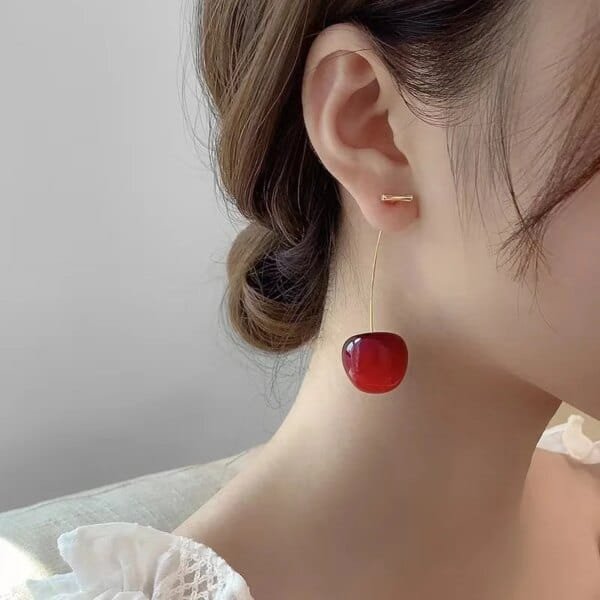Sweet Red Cherry Drop Earrings – Delicate Fruit Design Dangle Jewelry - Image 2