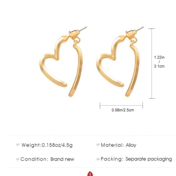 Simple Love Heart Drop Earrings – Gold & Silver Smooth Metal Dangle Wedding Jewelry - Image 6