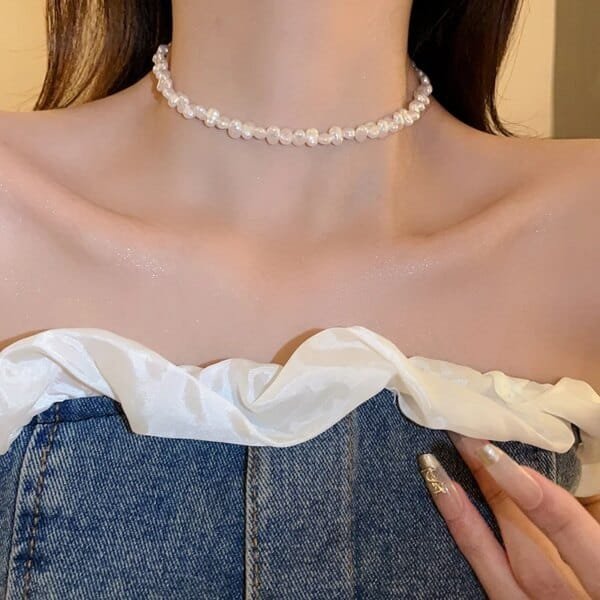 Imitation Pearl Choker Necklace For Women Simple White Collarbone Wedding Jewelry - Image 2