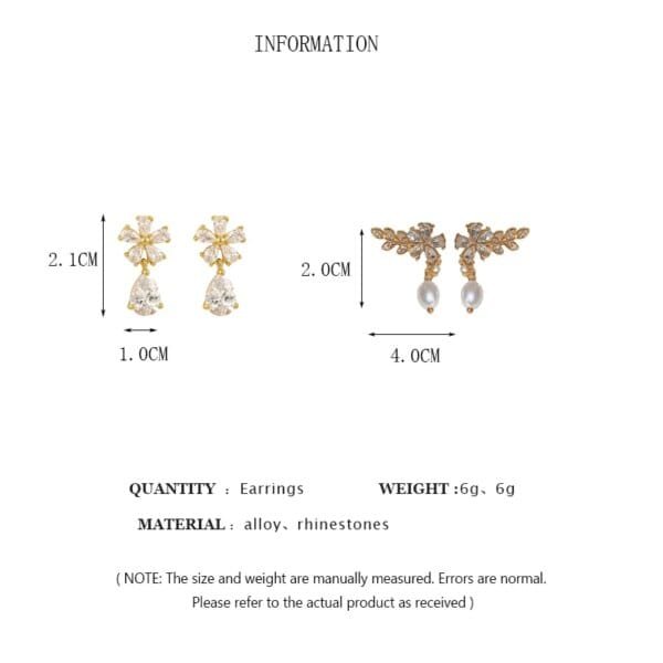 Light Luxury Zircon Flower Leaf Stud Earrings for Women Elegant Pearl Wedding & Party Jewelry - Image 6