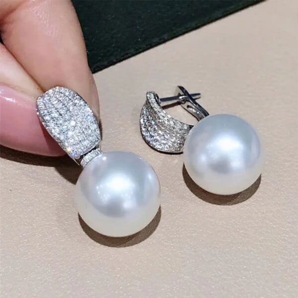 Luxury CZ Pearl Earrings for Women – Elegant Silver Color Wedding & Party Fashion Jewelry - Image 5