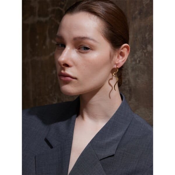 Minimalist Flowing Geometric Long Stud Earrings – Hypoallergenic Stainless Steel Daily Jewelry - Image 3