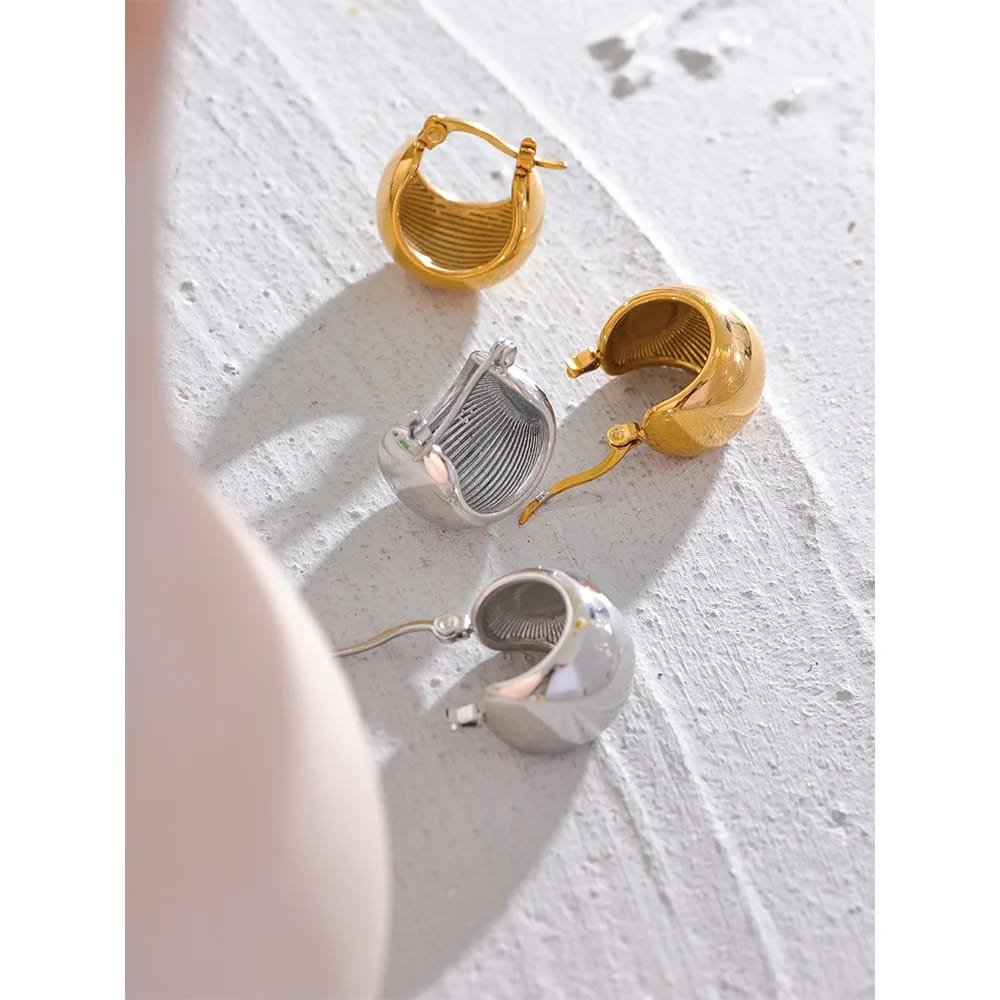 Women Chunky Geometric Earrings 18K Gold Color Stainless Steel Rust-Proof Statement Jewelry - Image 6