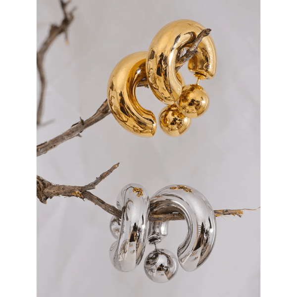 Stainless Steel Chunky C-Shape Earrings For Women Waterproof Round Metal Jewelry Gift - Image 6