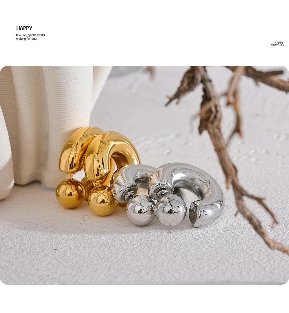 Yhpup Stainless Steel C Shape Round Chunky Unusual Earrings Jewelry Waterproof Metal Texture Attractive Women Accessories Gift Yhpup Stainless Steel C Shape Round Chunky Unusual Earrings Jewelry Waterproof Metal Texture Attractive Women Accessories Gift