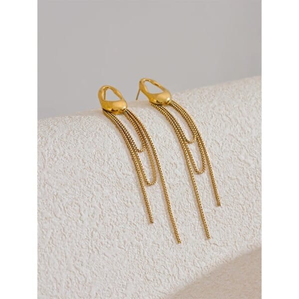 Lovely 316L Stainless Steel Geometric Tassel Drop Earrings – Waterproof Elegant Jewelry Gift - Image 5