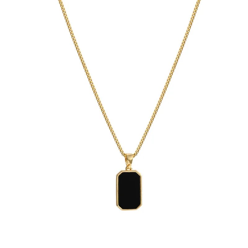 Women Black Epoxy Rectangular Pendant Necklace 316L Stainless Steel Gold Korean Long Chain - Image 6