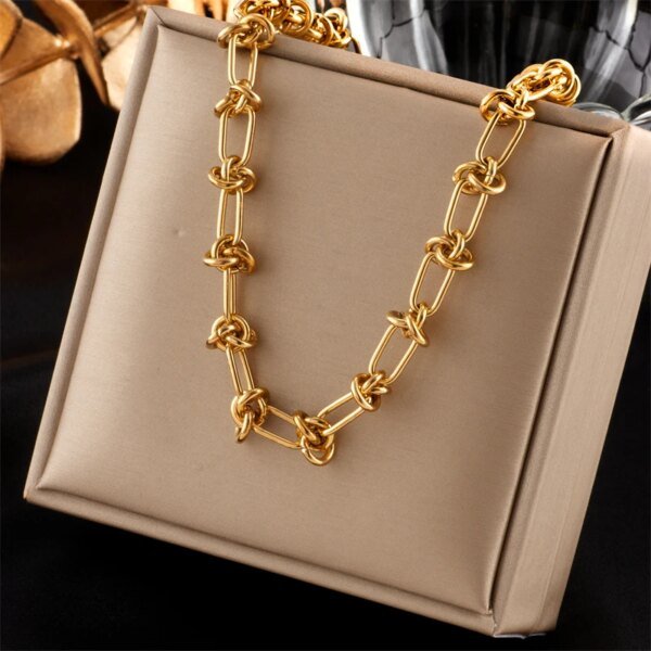 Women Girl Stainless Steel Twist Knot Jewelry Set Gold-Silver Color Non-Fading Necklace Bracelet Gift - Image 3