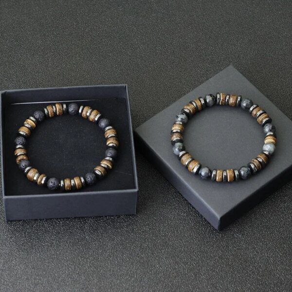 Vintage Men's Natural Stone Wooden Bracelet Jewelry Gift - Image 3