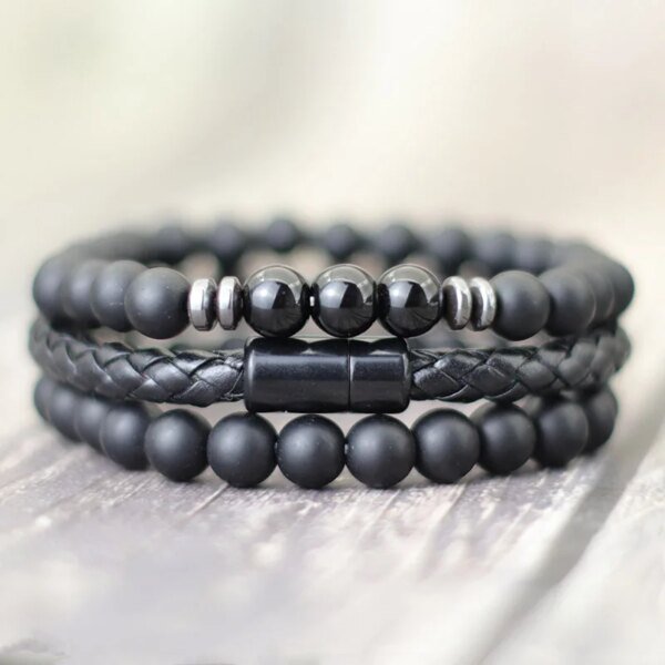 Men's Bracelet Set – 8mm-3pcs Natural Onyx Tiger Eye Beads with Magnetic Clasp - Image 5