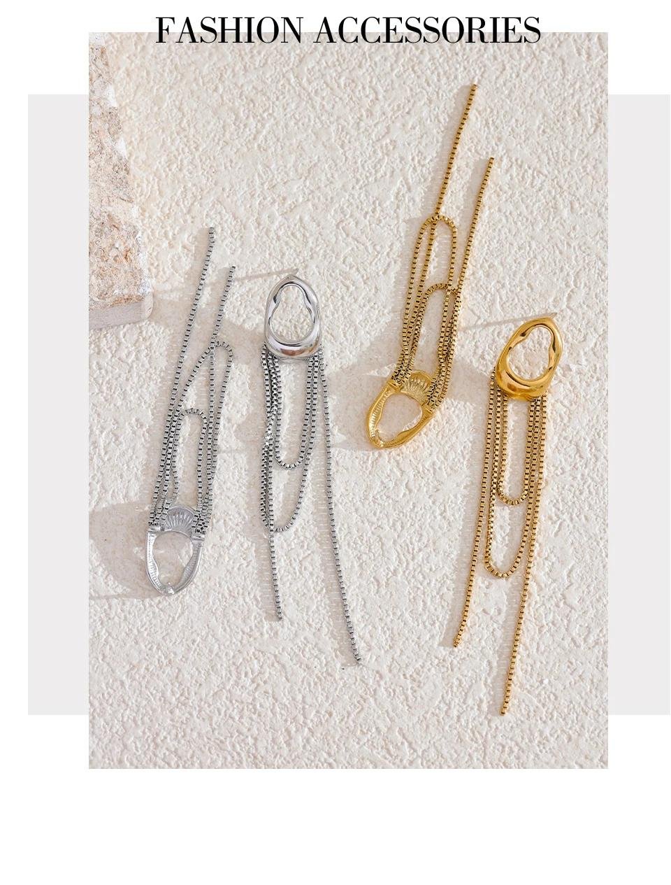 Yhpup 316L Stainless Steel Geometric Tassel Chain Drop Dangle Earrings for Women Temperament Popular Waterproof Jewelry Gift