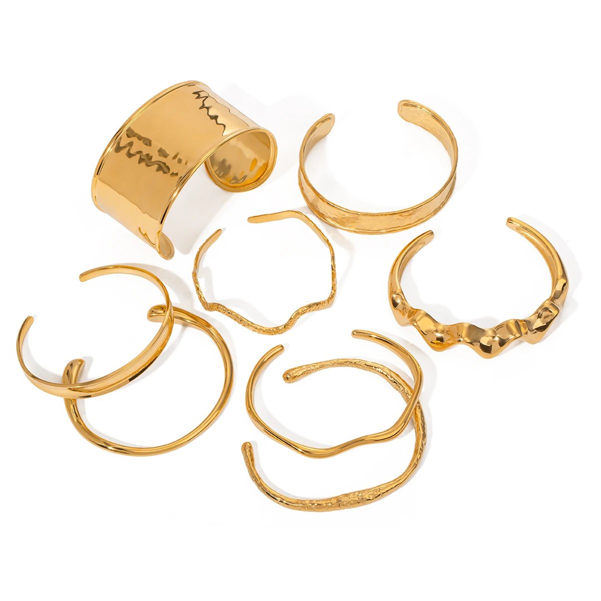 Stainless Steel Women Metal Bangle 18K PVD Wide Cuff Bracelet - Image 5