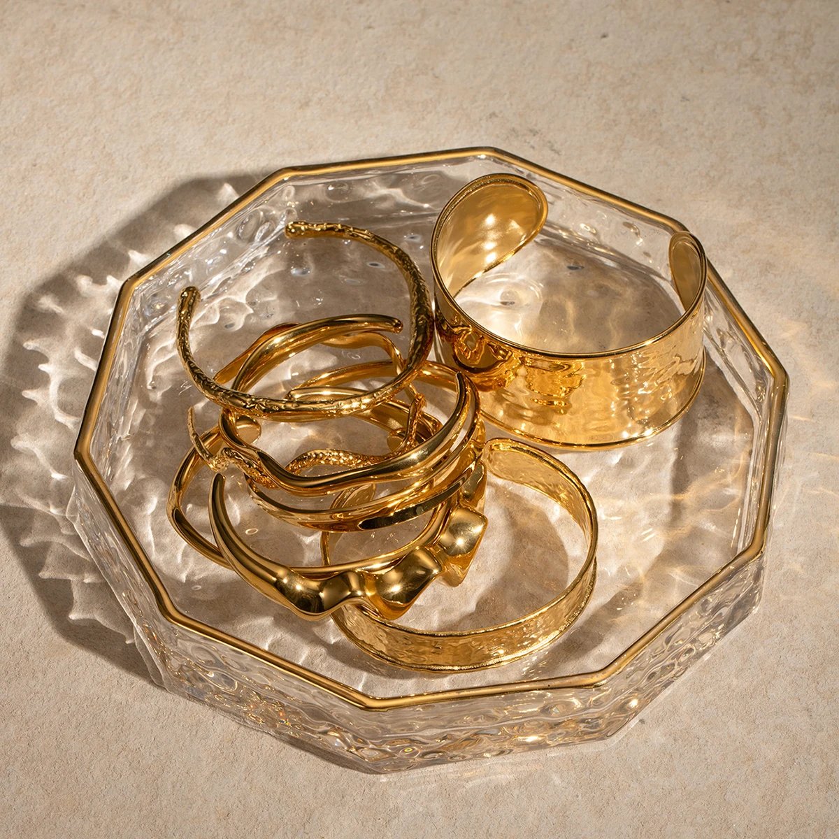 Stainless Steel Women Metal Bangle 18K PVD Wide Cuff Bracelet - Image 2