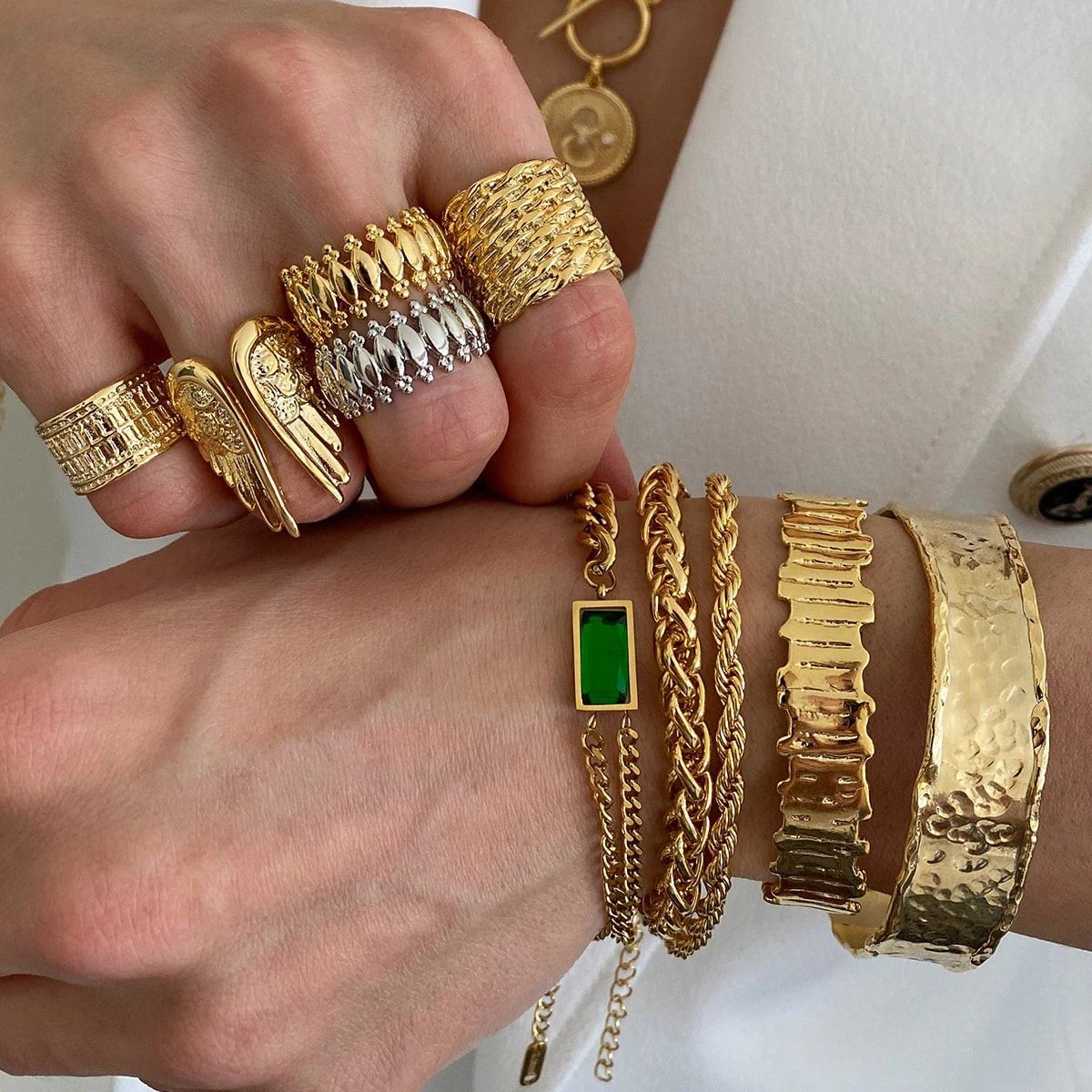 Stainless Steel Women Metal Bangle 18K PVD Wide Cuff Bracelet - Image 3