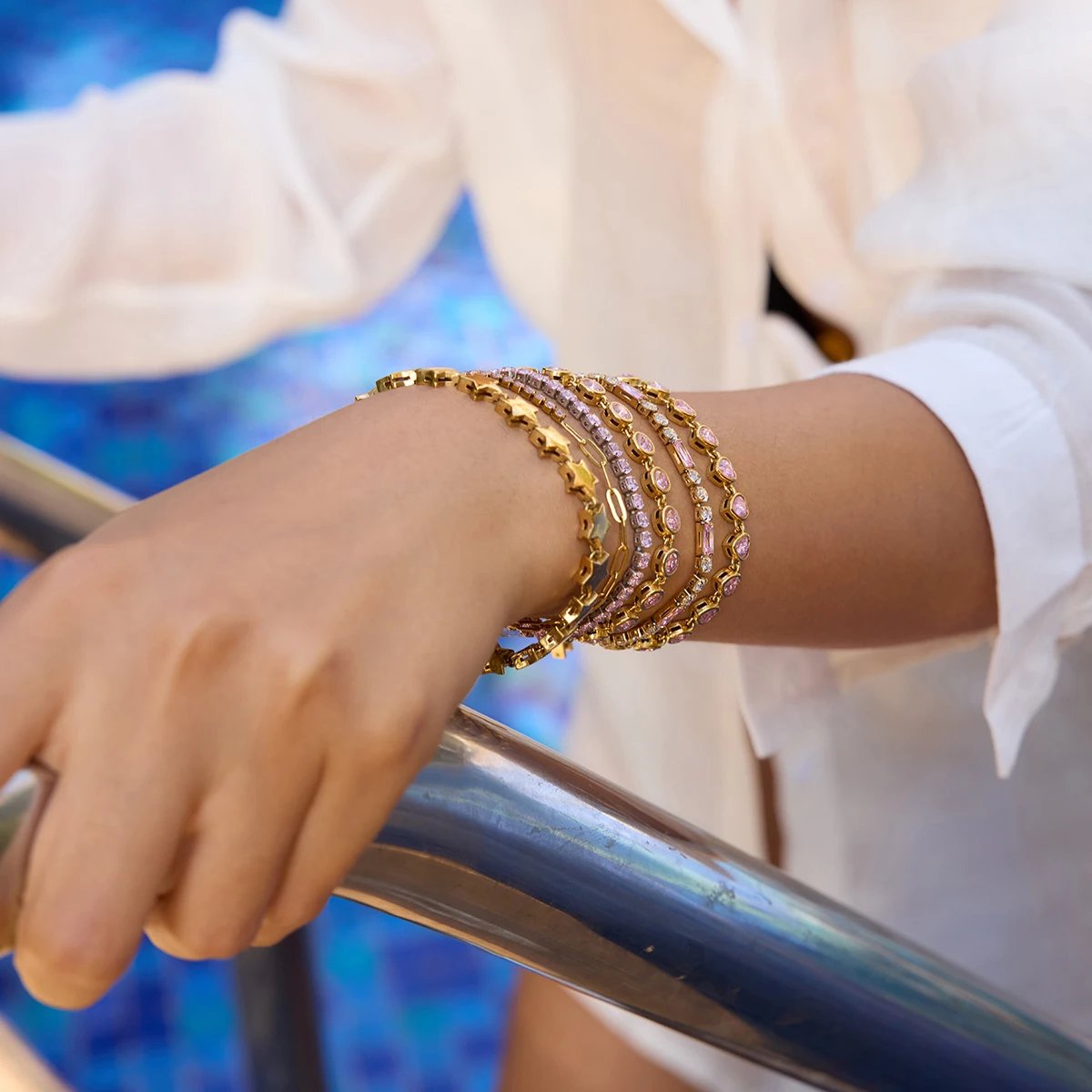 Pentagram Zircon Heart Bracelet – 18K Gold Plated Stainless Steel - Image 2