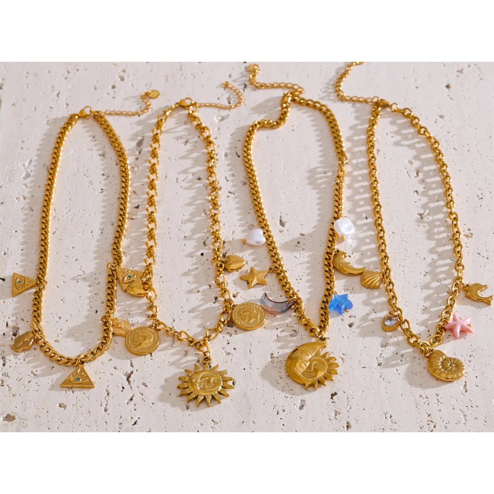 Stainless Steel Ocean Sun Pendant – Handmade Golden PVD Plated - Image 3