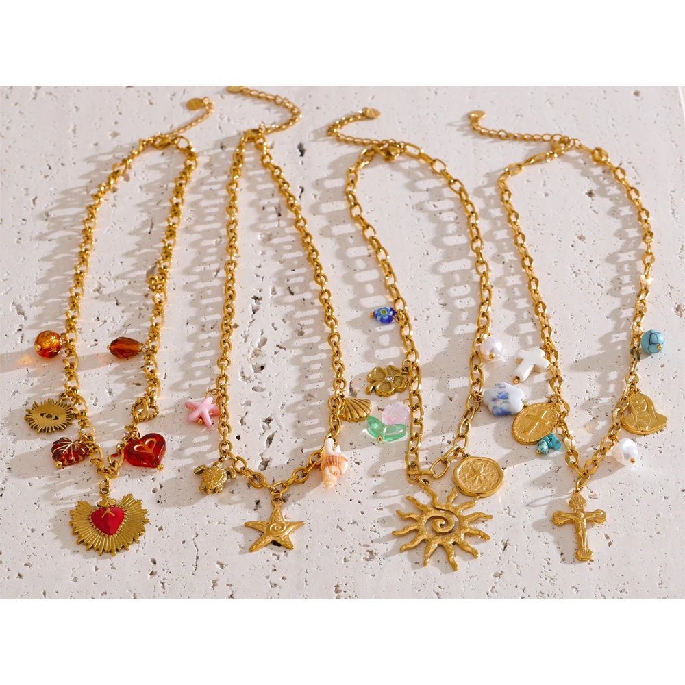 Stainless Steel Ocean Sun Pendant – Handmade Golden PVD Plated - Image 2