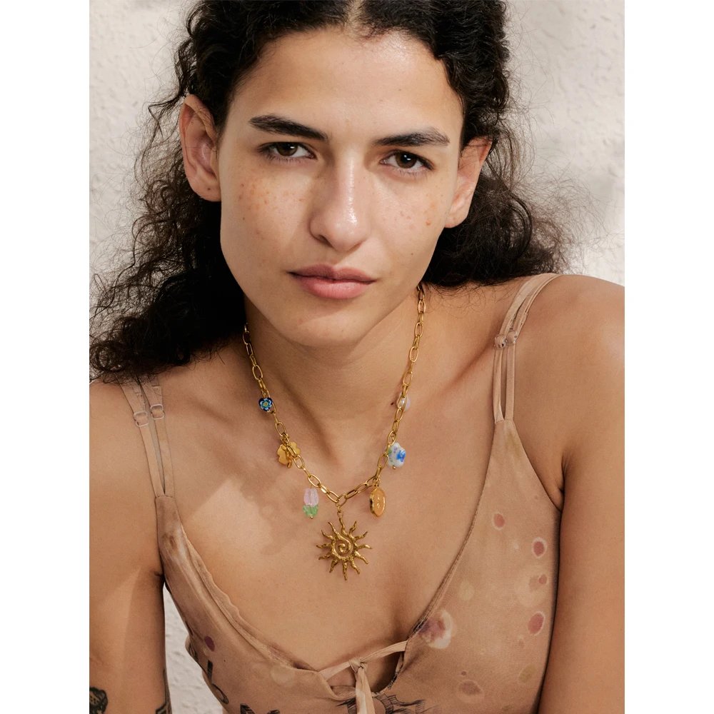 Stainless Steel Ocean Sun Pendant – Handmade Golden PVD Plated - Image 4